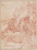 K 102
<br/>
Heilige Familie met Elisabeth en Johannes de Doper in de timmermanswerkplaats
<br/>
<em>Schidone, Bartolomeo (1578-1615) - kopie naar</em>